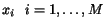 $x_{i}~~i=1,\dots,M$