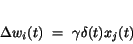 \begin{displaymath}
\Delta w_{i}(t)~=~\gamma \delta(t) x_{j}(t)
\end{displaymath}