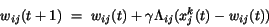 \begin{displaymath}
w_{ij}(t+1)~=~w_{ij}(t)+\gamma \Lambda_{ij} (x_{j}^{k}(t)-w_{ij}(t))
\end{displaymath}