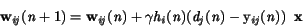 \begin{displaymath}
\bf\ w_{\it ij}\rm (\it n \rm +1) = \bf w_{\it ij}\rm (\it ...
...\rm (\it n\rm )-y_{\it ij}\rm (\it n\rm )\rm )
\enspace\bf x
\end{displaymath}